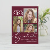 Elegant fotoscript Burgundy Graduparty Kaart (Staand voorkant)