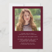Elegant fotoscript Burgundy Graduparty Kaart (Achterkant)