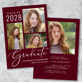 Elegant fotoscript Burgundy Graduparty Kaart