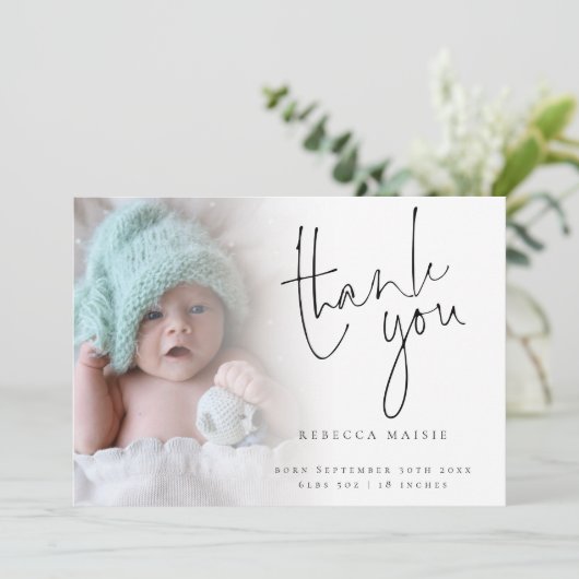 Elegant fotoscript Dank je geboorteaankondiging Aankondiging (Staand voorkant)