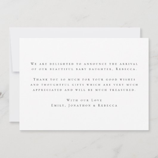 Elegant fotoscript Dank je geboorteaankondiging Aankondiging (Achterkant)