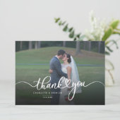 Elegant fotoscript handgeschreven bruiloft bedankkaart (Staand voorkant)