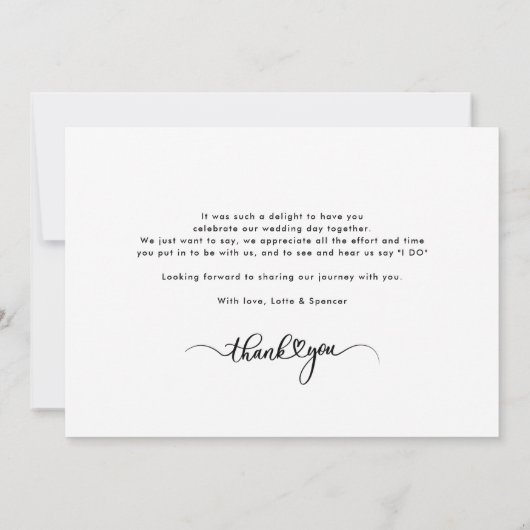 Elegant fotoscript handgeschreven bruiloft bedankkaart (Achterkant)