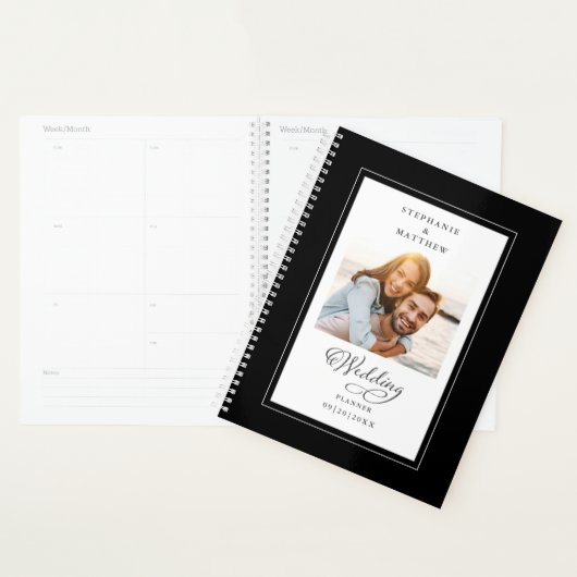 Elegant Fotoscript Moderni Zwart-wit Bruiloft Planner (Display)