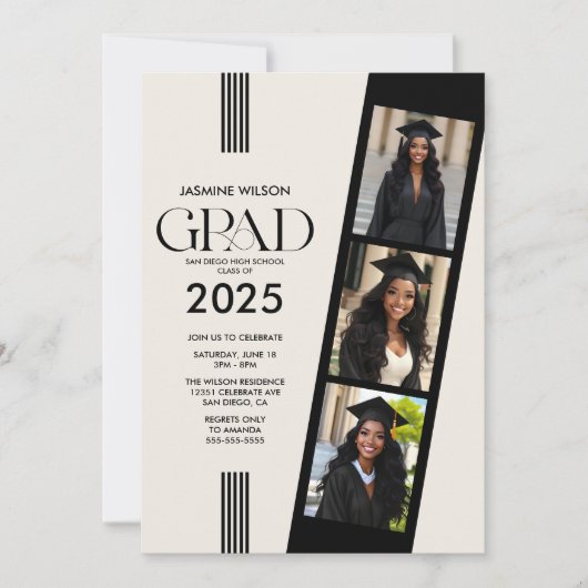 Elegant Fotostrip Graduparty Kaart (Voorkant)