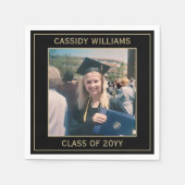 Elegant fotozwart & Gold Modern Graduparty Servet (Voorkant)