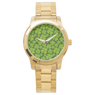 Elegant Four Leaf Clover Floral Horloge