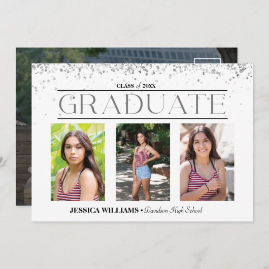 Elegant Four Photo Afstuderen Briefkaart (Voorkant / Achterkant)