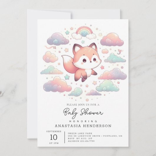 Elegant Fox Baby shower Kaart (Voorkant)