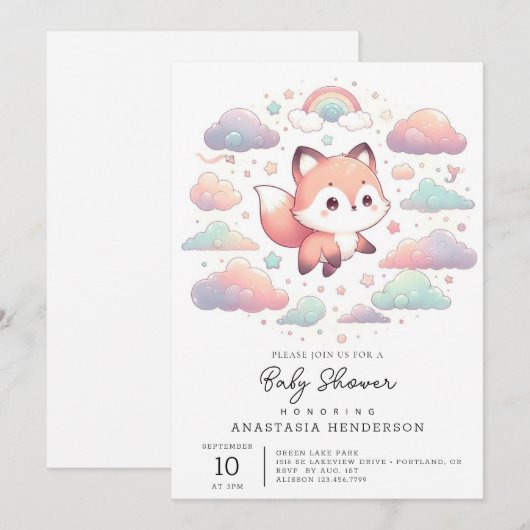 Elegant Fox Baby shower Kaart (Voorkant / Achterkant)