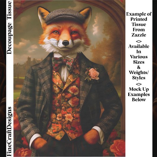 Elegant Fox Gentleman Portrait EW5ZZ Decoupage Tissuepapier