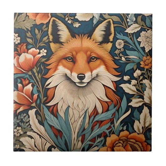 Elegant Fox William Morris geïnspireerd Floral Tegeltje (Voorkant)