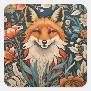 Elegant Fox William Morris geïnspireerd Floral Vierkante Sticker