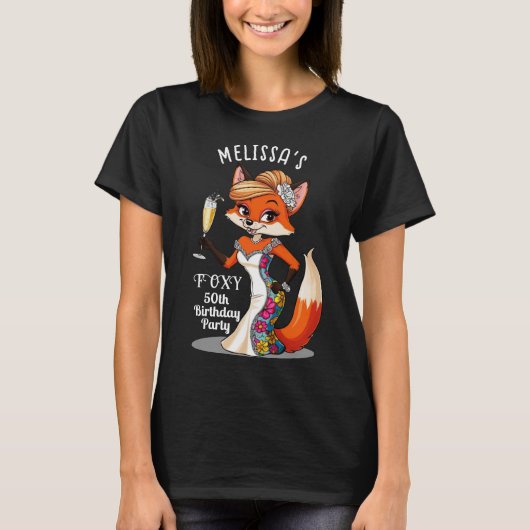 Elegant Foxy 50ste verjaardagsfeestje Black Fox T-shirt (Voorkant)
