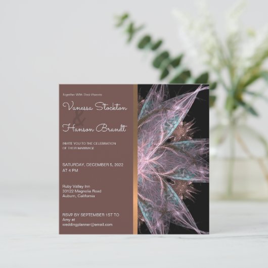 Elegant Fractal Wedding Invitation Kaart (Staand voorkant)