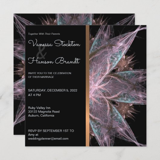 Elegant Fractal Wedding Invitation Kaart (Voorkant / Achterkant)