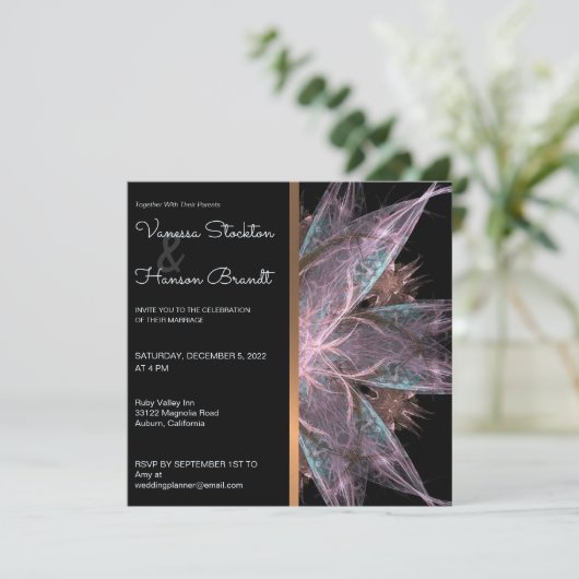 Elegant Fractal Wedding Invitation Kaart (Staand voorkant)