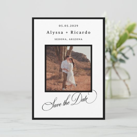 Elegant Frame & Classic Calligraphy Script Wedding Save The Date (Staand voorkant)