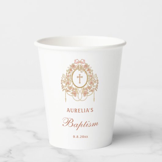 Elegant Frame Holy Cross Baptism Papieren Bekers (Voorkant)