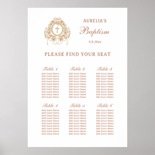Elegant Frame Holy Cross Baptism Seating Chart Poster (Voorkant)