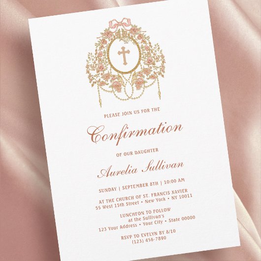 Elegant Frame Holy Cross Confirmation Invitation Kaart