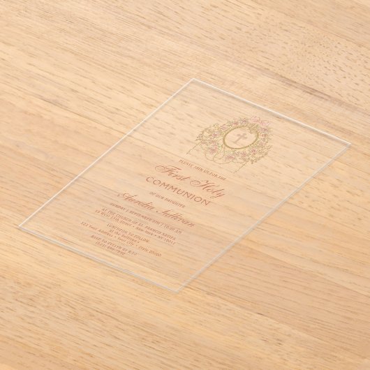 Elegant Frame Holy Cross First Holy Communion Acryl Uitnodigingen (Laagn)