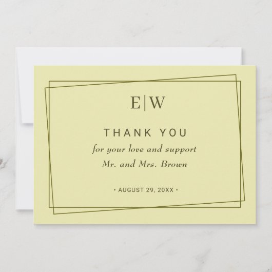 Elegant Frame on Celestial Yellow Monogram Wedding Bedankkaart (Voorkant)