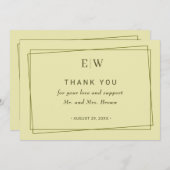 Elegant Frame on Celestial Yellow Monogram Wedding Bedankkaart (Voorkant / Achterkant)