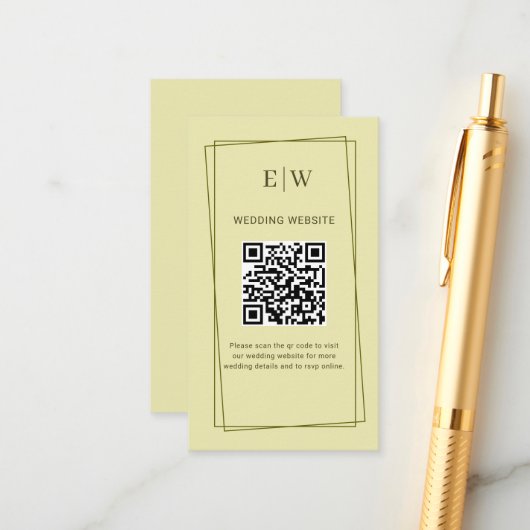 Elegant Frame on Celestial Yellow Monogram Wedding Informatiekaartje (Voorkant / Achterkant in situ)