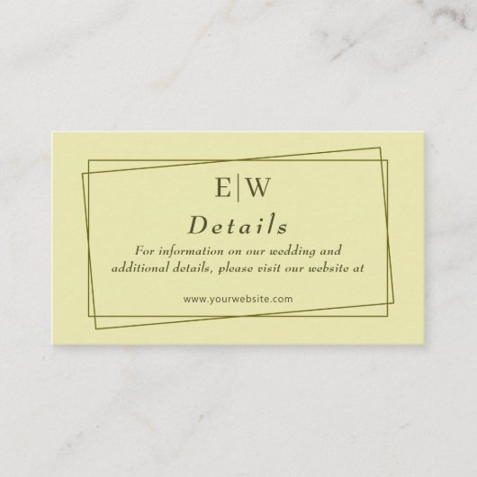 Elegant Frame on Celestial Yellow Monogram Wedding Informatiekaartje (Voorkant)