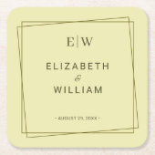 Elegant Frame on Celestial Yellow Monogram Wedding Kartonnen Onderzetters (Voorkant)