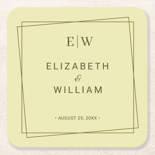 Elegant Frame on Celestial Yellow Monogram Wedding Kartonnen Onderzetters (Voorkant)