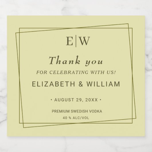 Elegant Frame on Celestial Yellow Monogram Wedding Likeurfles Etiket (Enkel label)