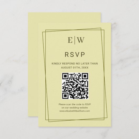 Elegant Frame on Celestial Yellow Monogram Wedding RSVP Kaartje (Voorkant / Achterkant)