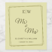 Elegant Frame on Celestial Yellow Monogram Wedding Wijn Etiket (Enkel label)