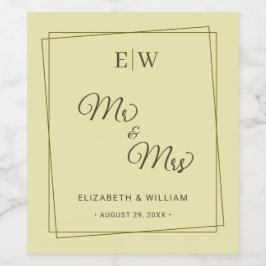 Elegant Frame on Celestial Yellow Monogram Wedding Wijn Etiket