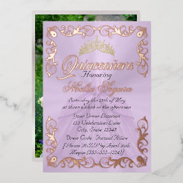 Elegant Frame & Photo on Lavender Quinceanera  Folie Uitnodiging