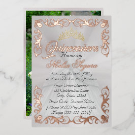 Elegant Frame & Photo on White Quinceanera  Folie Uitnodiging