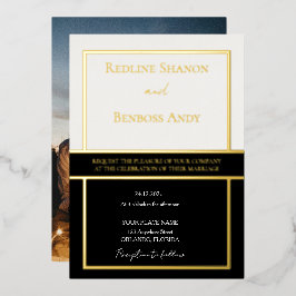 Elegant Framed Ivory & Black Design Gold Folie Uitnodiging