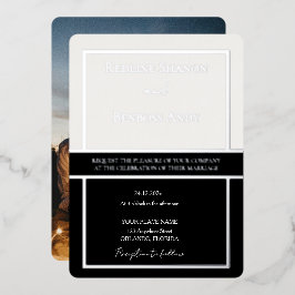 Elegant Framed Ivory & Black Design Silver Folie Uitnodiging