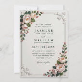 Elegant Framed Peonies Elegant QR Code Wedding Kaart (Voorkant)