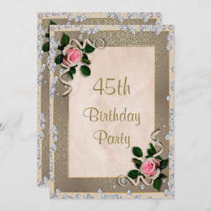 Elegant Framed roze Roses 45th Birthday Kaart