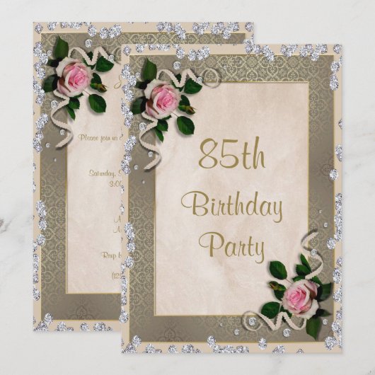 Elegant Framed roze Roses 85th Birthday Kaart (Voorkant / Achterkant)