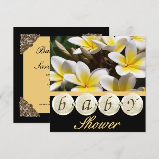 Elegant Frangipani Baby shower Uitnodiging (Voorkant / Achterkant)