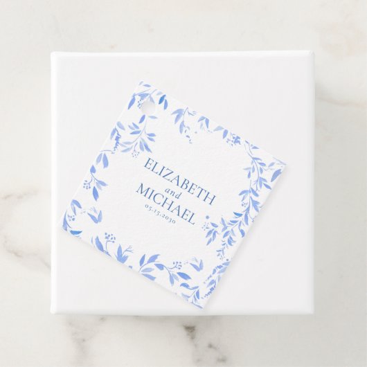 Elegant Frans Blauw Bloemen Botanische Bruiloft Bedankjes Labels (In situ)
