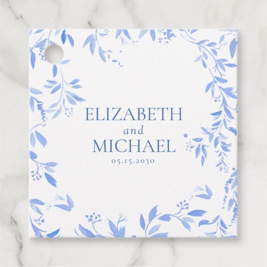 Elegant Frans Blauw Bloemen Botanische Bruiloft Bedankjes Labels (Voorkant)