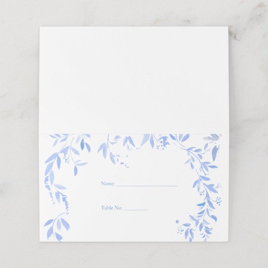 Elegant Frans Blauw Bloemen Botanische Bruiloft Plaatskaartje (Buitenkant ongevouwen)