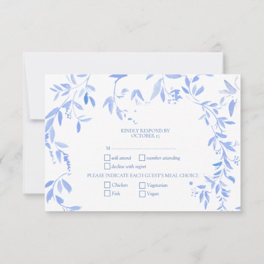 Elegant Frans Blauw Bloemen Botanische Bruiloft RSVP Kaartje (Achterkant)