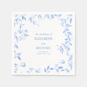 Elegant Frans Blauw Bloemen Botanische Bruiloft Servet (Voorkant)