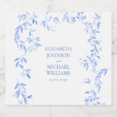 Elegant Frans Blauw Bloemen Botanische Bruiloft Sparkling Wijnetiket (Enkel label)